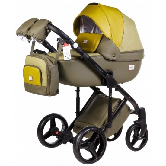 Коляска Adamex Luciano deluxe 2в1 Q268 желтая кожа-св бежевая кожа-бежевая кожа
