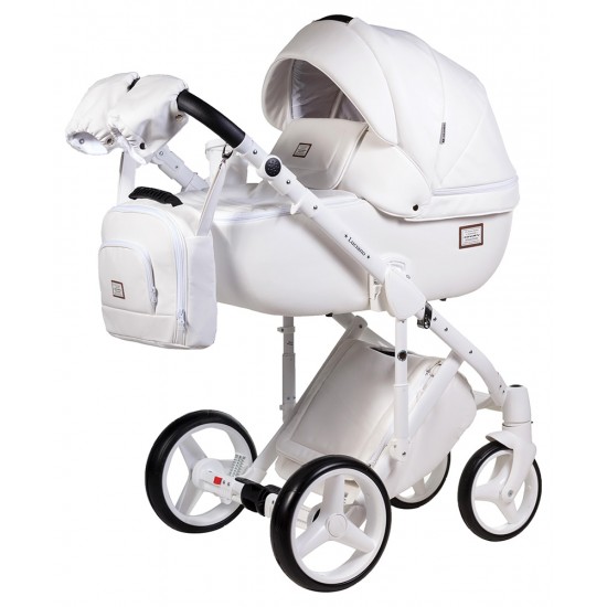 Коляска Adamex Luciano deluxe 2в1 Q107 белая кожа