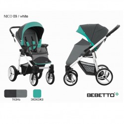 Коляска Bebetto Nico экокожа/ткань 09 BIA серый/бирюзовый