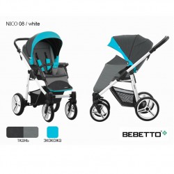 Коляска Bebetto Nico экокожа/ткань 08 BIA серый/голубой