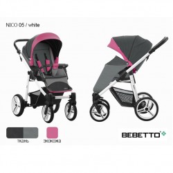 Коляска Bebetto Nico экокожа/ткань 05 BIA серый/розовый