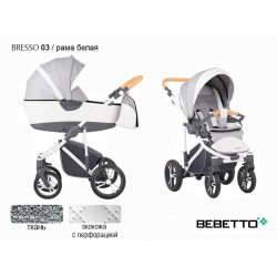 Детская коляска 2 в 1 Bebetto Bresso экокожа с перфорацией/ткань 03 рама белая