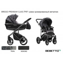 Детская коляска 2 в 1 Bebetto Bresso Premium Class экокожа/ткань T17 рама хромированный металлик 