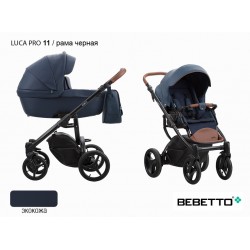 Детская коляска 2 в 1 Bebetto Luca PRO 100% экокожа 11 рама черная