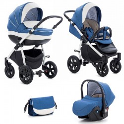 Коляска TUTIS 3 в 1 NANNI Деним кожа Белый