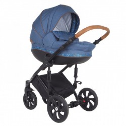 Коляска TUTIS 2 в 1 MIMI STYLE Деним/Сине/черный узор/кожа Коричневая