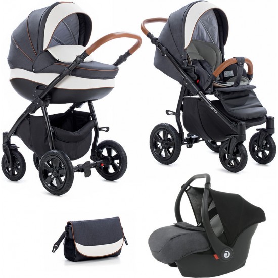 Коляска TUTIS 3 в 1 NANNI Черный кожа Белый