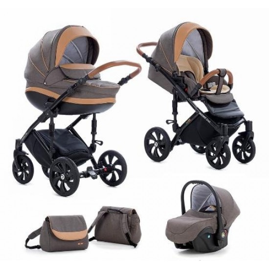 Коляска TUTIS 3 в 1 MIMI STYLE Лен//цвет Капучино кожа Беж