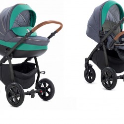 Коляска TUTIS 3 в 1 TAPU Серый/Малахит Черная рама
