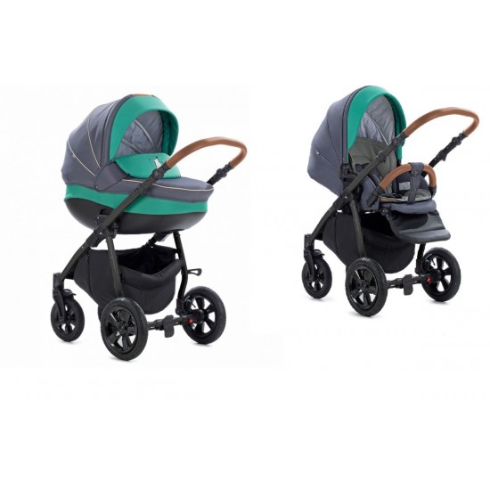 Коляска TUTIS 3 в 1 TAPU Серый/Малахит Черная рама