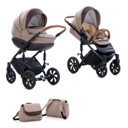 Коляска TUTIS 2 в 1 MIMI STYLE Бежевый Лен/кожа Коричневая