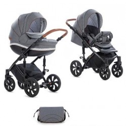 Коляска TUTIS 2 в 1 MIMI STYLE Серый Лен/Cеро/белый Узор/кожа Коричневая