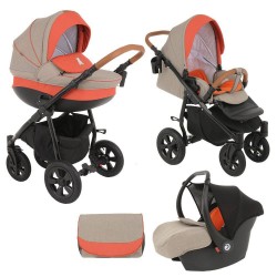 Коляска TUTIS 3 в 1 TAPU Капучино/Кирпичный Черная рама
