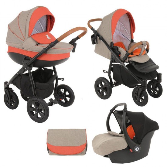Коляска TUTIS 3 в 1 TAPU Капучино/Кирпичный Черная рама
