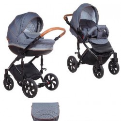 Коляска TUTIS 2 в 1 MIMI STYLE Серый Лен/ Cеро/белый Квадрат/кожа Коричневая