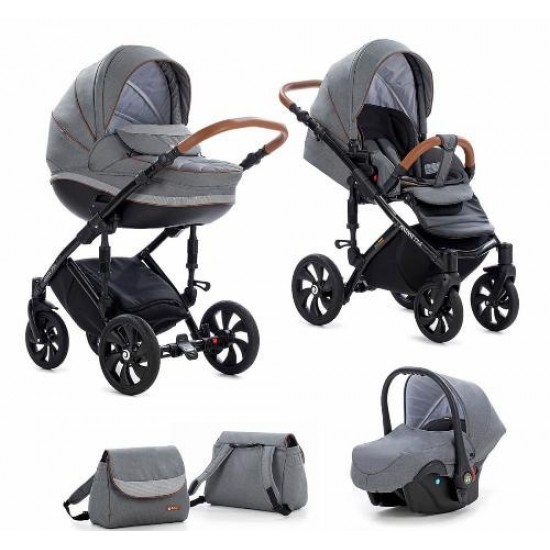 Коляска TUTIS 3 в 1 MIMI STYLE Серый Лен Серый ромб