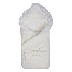 Комплект на выписку BAMBOLA Маршмэллоу 2 пр ( одеяло вяз/мех+лента/бант) Белый