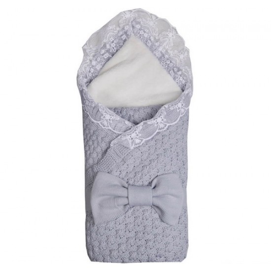 Комплект на выписку BAMBOLA Маршмэллоу 2 пр ( одеяло вяз/мех+лента/бант) Серый