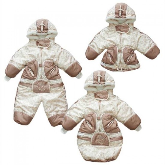 Конверт комбинезон трансформер LITTLE PEOPLE ЗИМУШКА ПРИНТ Мех Бежевый ЗИМА