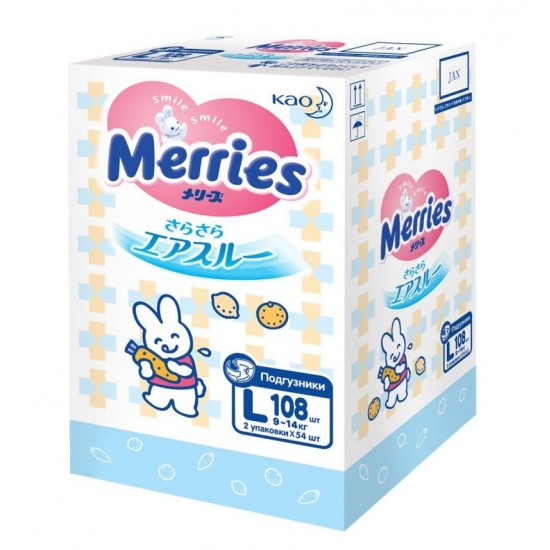 Подгузники Merries Box L 108шт (9-14 кг)