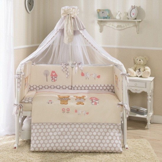 Бортик в кроватку Perina Венеция лапушки бежевые