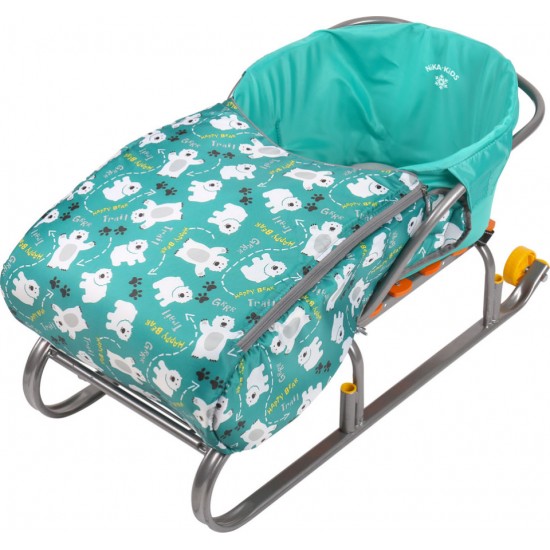 Сиденье для санок с чехлом для ног Мишка изумрудный СС3 НИКА